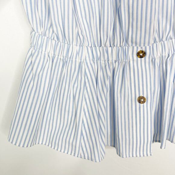 Scotch & Soda Womens Small Blue White Striped Gathered Waist Button Down Blouse - Picture 5 of 13